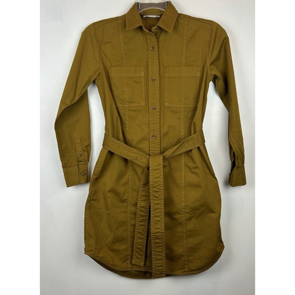 Everlane The Modern Utility Shirtdress Dress Womens 00 Cotton Color Brass Preppy